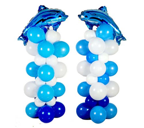 2 Set Blue Dolphin Balloon Column Stands