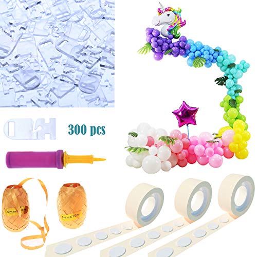 300 PCS  Balloon Ties Tying Tool, 32 Ft Ballon Decorating Strip Balloon Chain, 2 Rolls Glue Dots for Balloons and Balloon Flower Clips for Birthday Party Decoration(Basic – No Balloons)