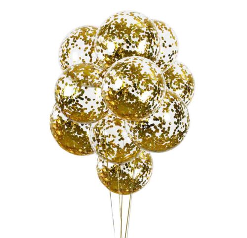 10 ct 18-in Clear Round Balloons with Gold Confetti